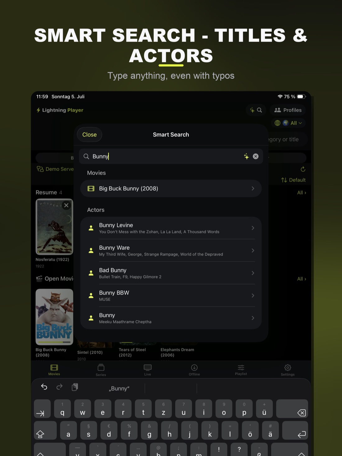 Lightning Player auf dem iPad