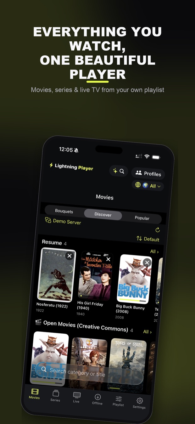 Lightning Player auf dem iPhone